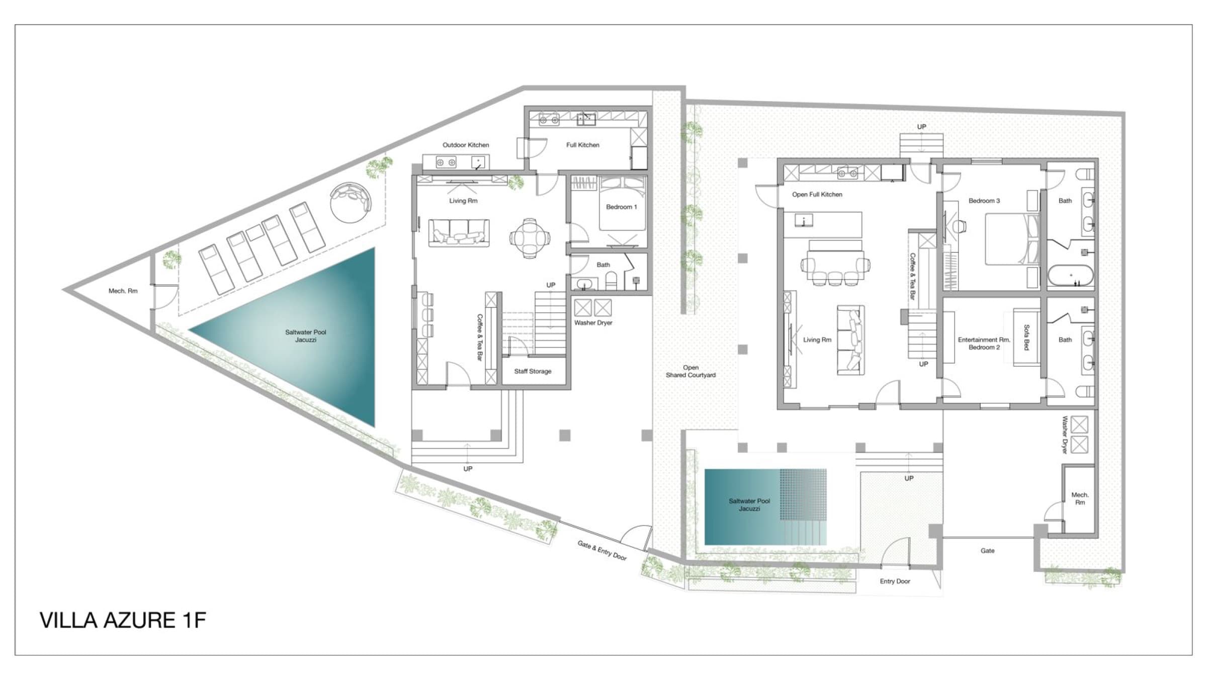 The Compound — level 1 floor plan. Both wings, ground floor.