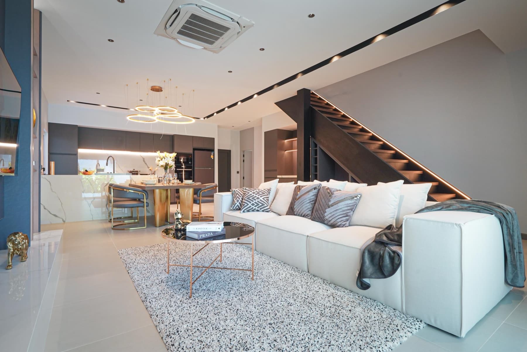 The open-plan great room at the Villa Azure compound, set up for a group gathering in Jomtien, Pattaya.